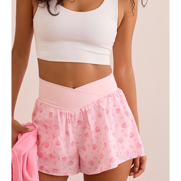 As Revival Pants - AS Revival Ballerina Pink Floral V-Waist Flowy Athletic Shorts Size XL